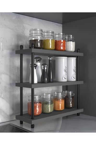 İnci Baharatlık Mutfak Rafı Çok Amaçlı Raf 3 Katlı Metal Ayaklı Organizer 40 cm - Sis Gri
