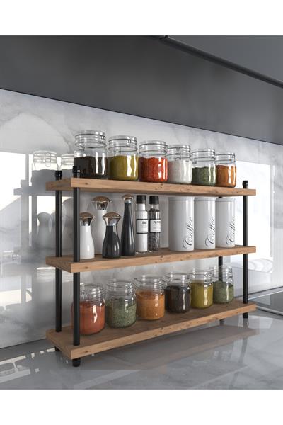 İnci Baharatlık Mutfak Rafı Çok Amaçlı Raf 3 Katlı Metal Ayaklı Organizer 60 cm - Atlantik Çam