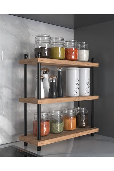 İnci Baharatlık  Mutfak Rafı Çok Amaçlı Raf  3 Katlı Metal Ayaklı Organizer 40 cm - Atlantik Çam
