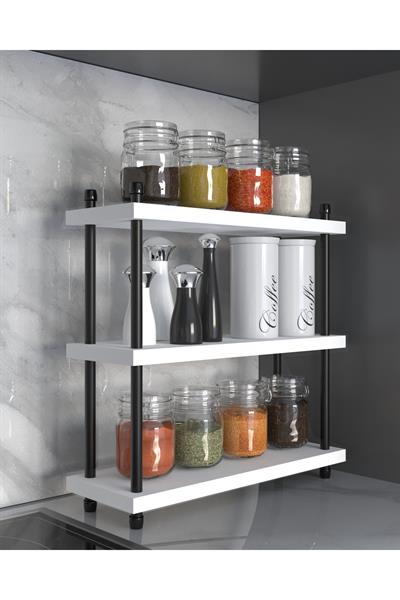 İnci Baharatlık  Mutfak Rafı Çok Amaçlı Raf  3 Katlı Metal Ayaklı Organizer 40 cm - Beyaz