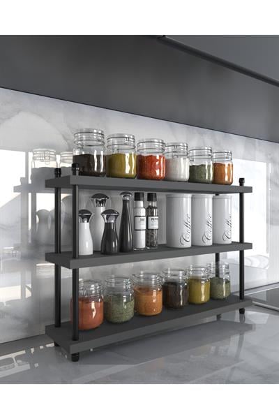 İnci Baharatlık Mutfak Rafı Çok Amaçlı Raf 3 Katlı Metal Ayaklı Organizer 60 cm - Sis Gri