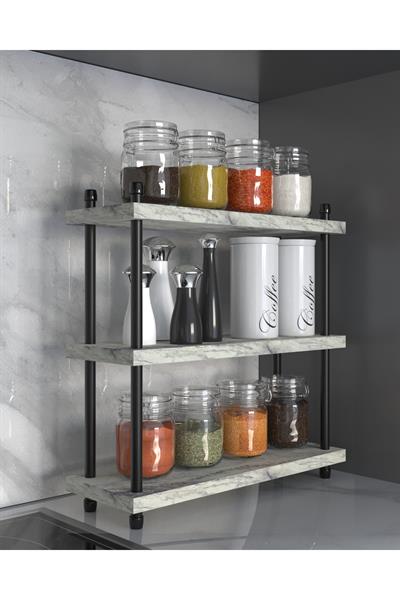 İnci Baharatlık  Mutfak Rafı Çok Amaçlı Raf  3 Katlı Metal Ayaklı Organizer 40 cm - Mermer Desenli 