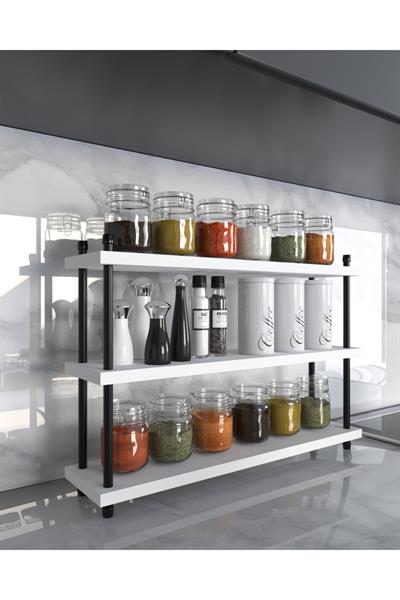 İnci Baharatlık  Mutfak Rafı Çok Amaçlı Raf  3 Katlı Metal Ayaklı Organizer 60 cm - Beyaz