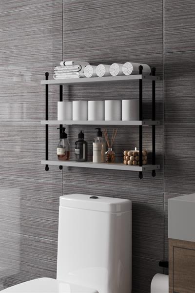 İnci Klozet Arkası Çok Amaçlı Banyo Düzenleyici Klozet Üstü Raf ve Organizatör 60 cm - Sis Gri
