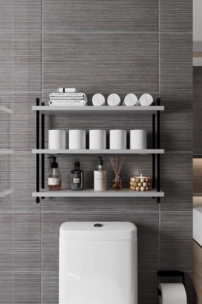 İnci Klozet Arkası Çok Amaçlı Banyo Düzenleyici Klozet Üstü Raf ve Organizatör 60 cm - Sis Gri