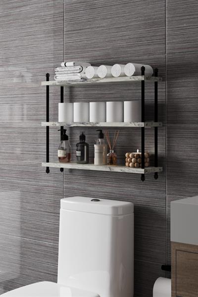 İnci Klozet Arkası Çok Amaçlı Banyo Düzenleyici Klozet Üstü Raf ve Organizatör 60 cm - Mermer Desenli