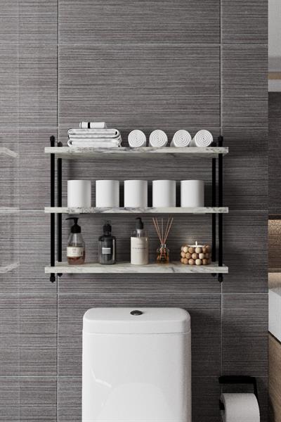 İnci Klozet Arkası Çok Amaçlı Banyo Düzenleyici Klozet Üstü Raf ve Organizatör 60 cm - Mermer Desenli