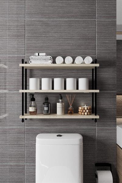 İnci Klozet Arkası Çok Amaçlı Banyo Düzenleyici Klozet Üstü Raf ve Organizatör 60 cm - Traverten Desen
