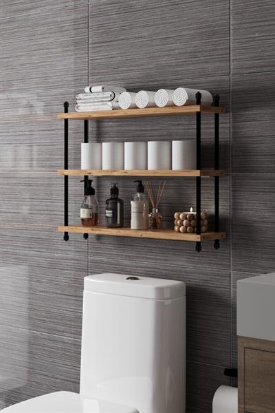 İnci Klozet Arkası Çok Amaçlı Banyo Düzenleyici Klozet Üstü Raf ve Organizatör 60 cm - Atlantik Çam