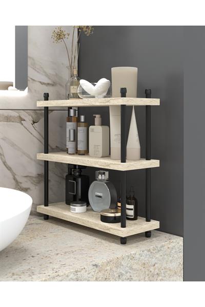 İnci Makyaj ve Banyo Bakım Ürünleri Organizeri Çok Amaçlı Düzenleyici Raf Ünitesi 40 cm - Traverten Desen