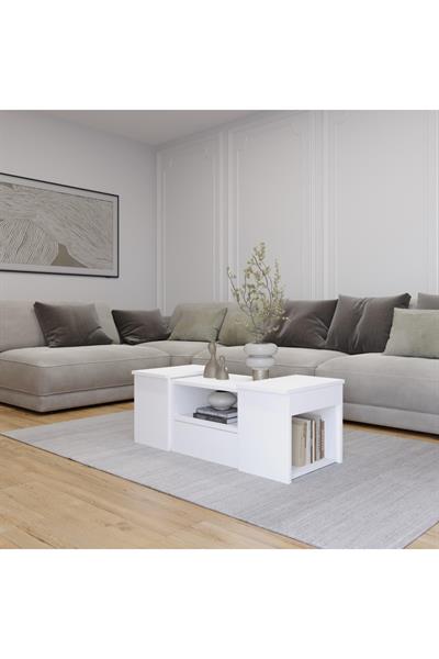 Lila Orta Sehpa 3lü Takım Zigonlu Modern 100 cm -  Beyaz