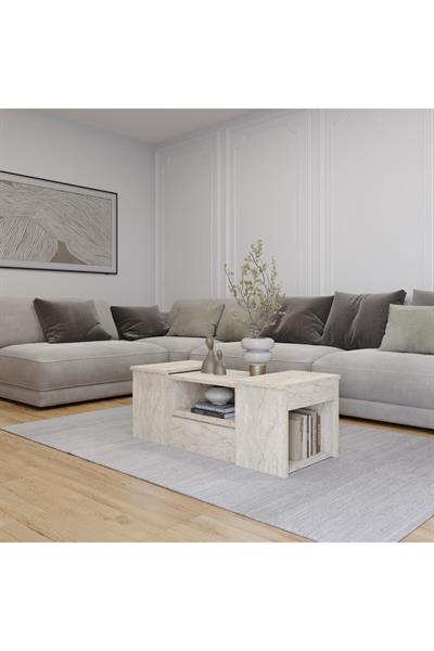 Lila Orta Sehpa 3lü Takım Zigonlu Modern 100 cm - Traverten Desen