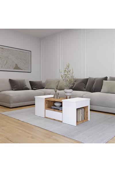 Lila Orta Sehpa 3lü Takım Zigonlu Modern 100 cm,- Atlantik Çam & Beyaz