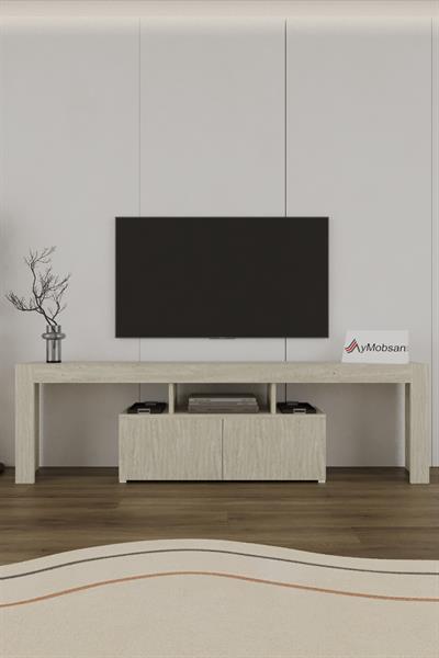 Loki 2 Kapaklı Raflı Tv Ünitesi 180 cm - Traverten Desenli