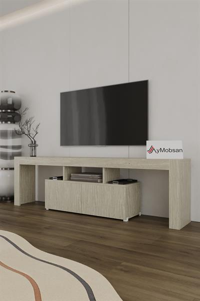 Loki 2 Kapaklı Raflı Tv Ünitesi 180 cm - Traverten Desenli