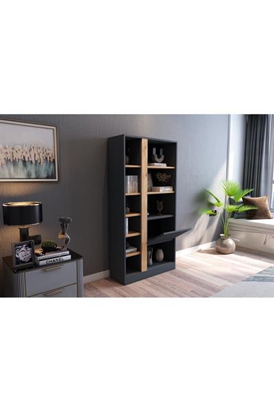 Lotus Kitaplık Kapaklı 160 cm - Antrasit & Atlantik Çam