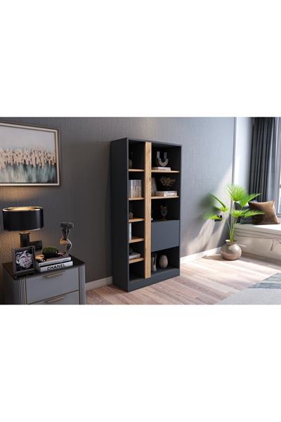 Lotus Kitaplık Kapaklı 160 cm - Antrasit & Atlantik Çam