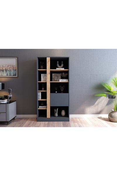 Lotus Kitaplık Kapaklı 160 cm - Antrasit & Atlantik Çam