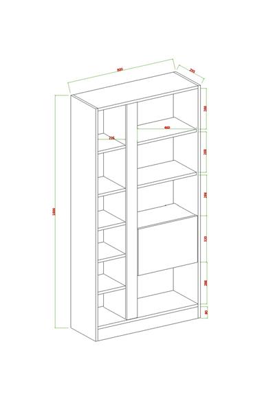 Lotus Kitaplık Kapaklı 160 cm - Antrasit & Atlantik Çam