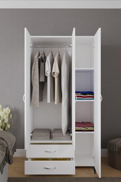Mavera 3 Kapaklı 2 Çekmeceli Gardrop 90 cm - Beyaz