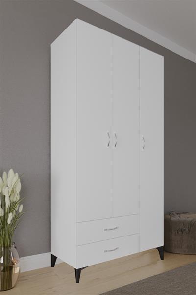 Mavera 3 Kapaklı 2 Çekmeceli Gardrop 90 cm - Beyaz
