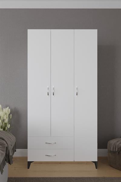 Mavera 3 Kapaklı 2 Çekmeceli Gardrop 90 cm - Beyaz