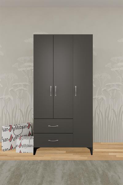 Mavera 3 Kapaklı 2 Çekmeceli Gardrop 90 cm - Antrasit