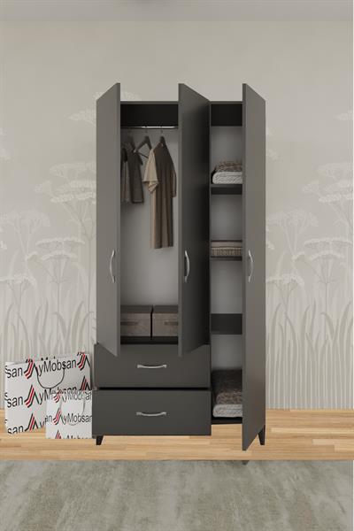 Mavera 3 Kapaklı 2 Çekmeceli Gardrop 90 cm - Antrasit