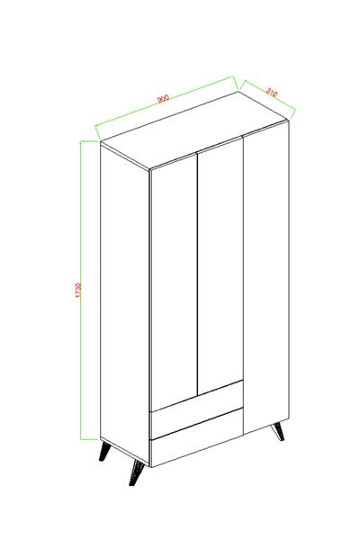 Mavera 3 Kapaklı 2 Çekmeceli Gardrop 90 cm - Beyaz