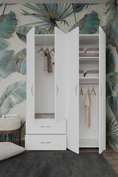 Mavera 4 Kapaklı 2 Çekmeceli Gardrop 120 cm - Beyaz