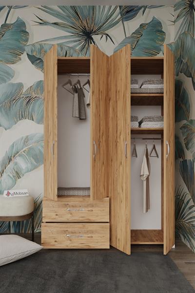 Mavera 4 Kapaklı 2 Çekmeceli Gardrop 120 cm - Atlantik Çam