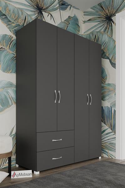 Mavera 4 Kapaklı 2 Çekmeceli Gardrop, 120 cm - Antrasit