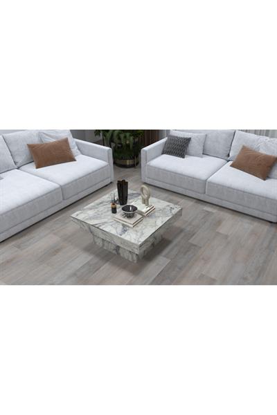 Medusa Kare Modern Orta Sehpa 80 cm - Mermer Desenli