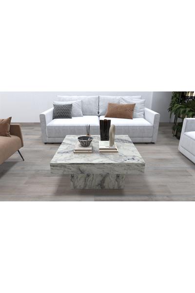 Medusa Kare Modern Orta Sehpa 80 cm - Mermer Desenli