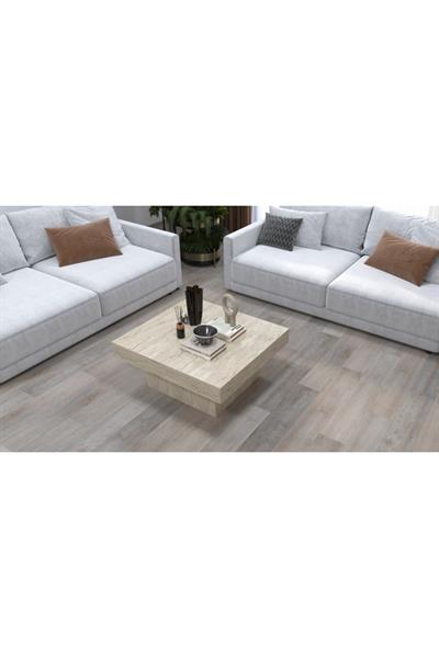Medusa Kare Modern Orta Sehpa 80 cm - Traverten Desen