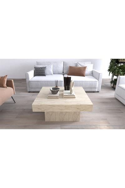 Medusa Kare Modern Orta Sehpa 80 cm - Traverten Desen
