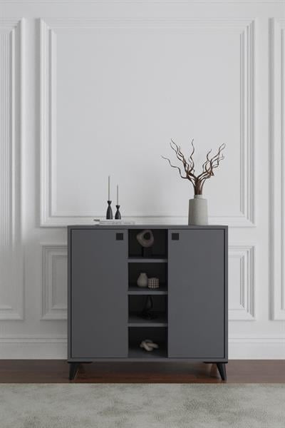 Misty 2 Kapaklı Konsol, Çok Amaçlı Dolap 90 cm - Antrasit