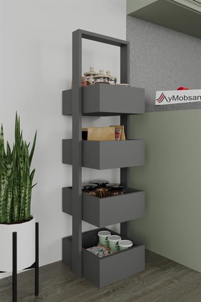 Multi 4 Katlı Mutfak Sepeti Çok Amaçlı Mutfak Rafı 4 Raflı 120 cm - Antrasit 