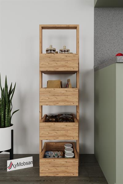 Multi 4 Katlı Mutfak Sepeti, Çok Amaçlı Mutfak Rafı 4 Raflı 120 cm - Atlantik Çam 