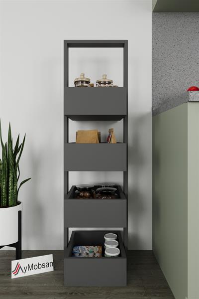 Multi 4 Katlı Mutfak Sepeti Çok Amaçlı Mutfak Rafı 4 Raflı 120 cm - Antrasit 