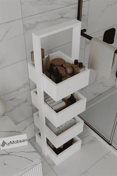 Multi Çok Amaçlı Banyo Rafı Sepetli Çok Amaçlı Raf 4 Raflı 120 cm - Beyaz