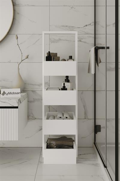Multi Çok Amaçlı Banyo Rafı Sepetli Çok Amaçlı Raf 4 Raflı 120 cm - Beyaz