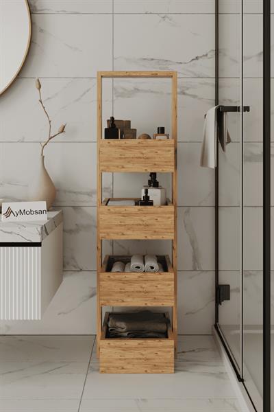Multi Çok Amaçlı Banyo Rafı Sepetli Çok Amaçlı Raf 4 Raflı 120 cm - Atlantik Çam