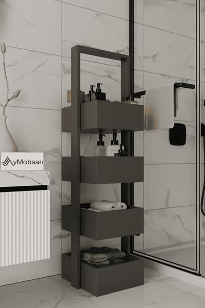 Multi Çok Amaçlı Banyo Rafı Sepetli Çok Amaçlı Raf 4 Raflı 120 cm - Antrasit