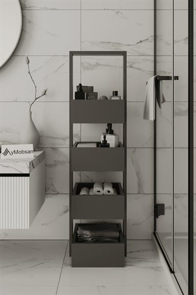Multi Çok Amaçlı Banyo Rafı Sepetli Çok Amaçlı Raf 4 Raflı 120 cm - Antrasit