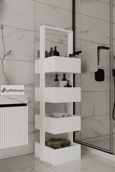 Multi Çok Amaçlı Banyo Rafı Sepetli Çok Amaçlı Raf 4 Raflı 120 cm - Beyaz