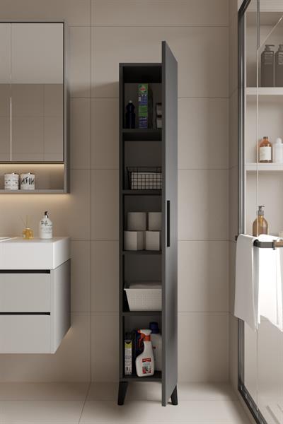 Mundo Tek Kapılı Banyo Dolabı Çok Amaçlı Dolap - Antrasit