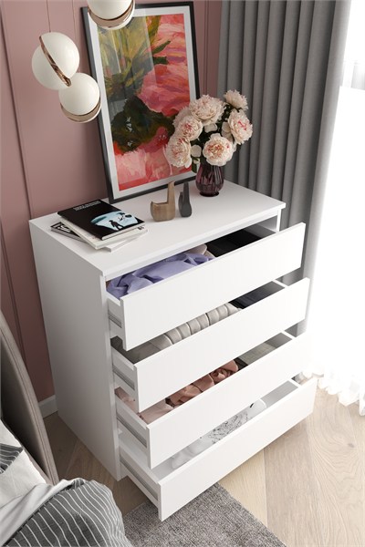 Neptün 4 Çekmeceli Şifonyer Modern Tasarım - Beyaz
