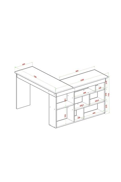 Pera Raflı Çalışma Masası - Mermer Desenli