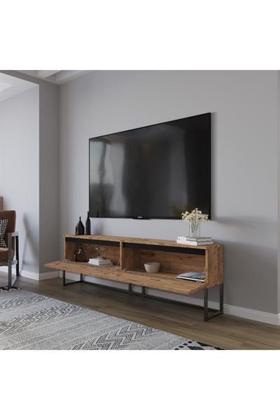 Perla Tv Ünitesi Tv Sehpas Düşer Kapak Tv Ünitesi Metal Ayaklı Tv Ünitesi - Atlantik Çam